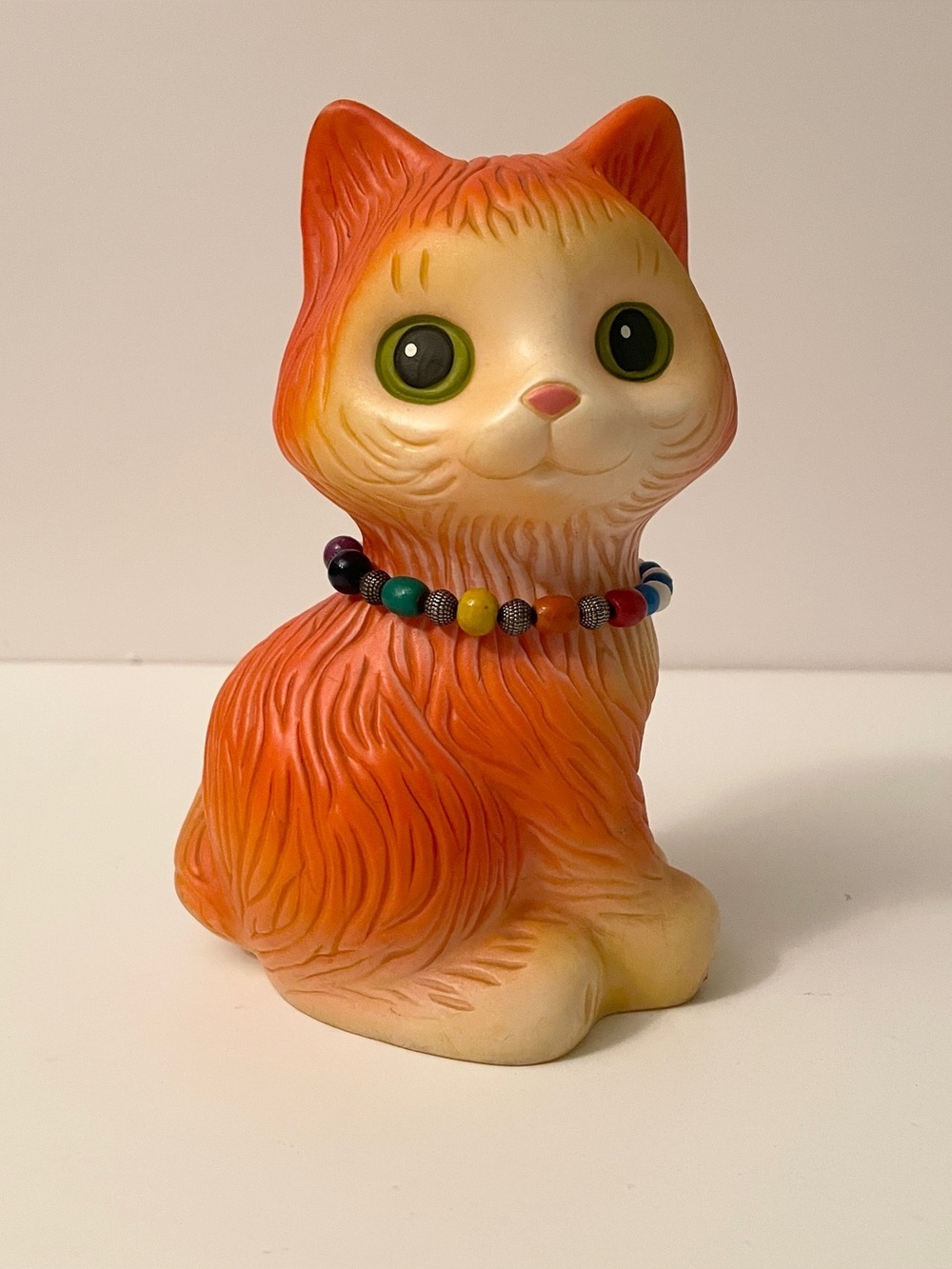 Vintage Orange Cat Rubber Vinyl Figurine Big Green Eyes Kitsch